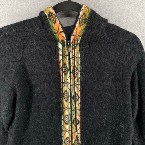 Alpaca Collection Handmade Full Zip Cardigan Sweater Womens L Black Hood - Picture 4 of 16